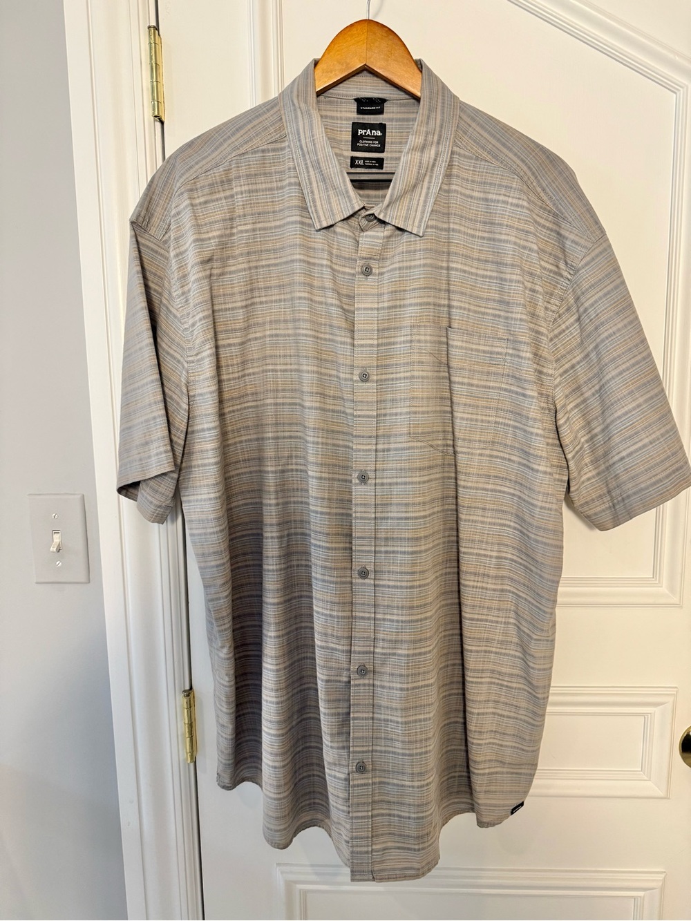 prAna Men’s Striped Short Sleeve Button Down Shirt XXL